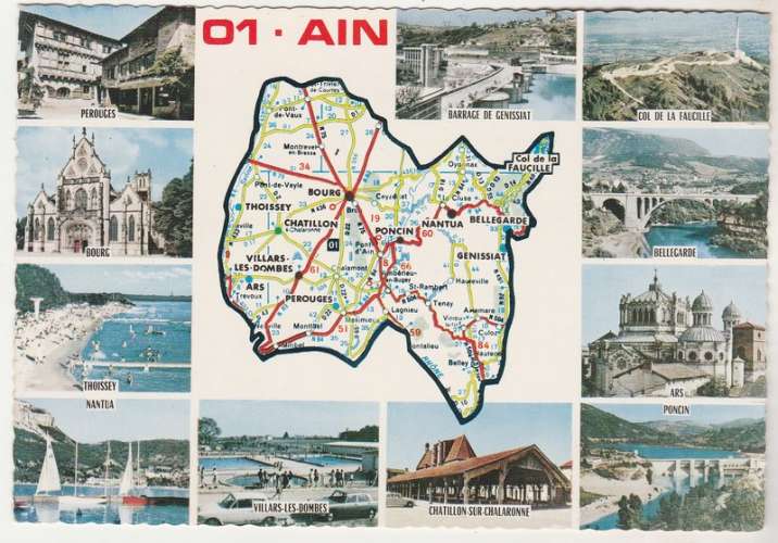  cpsm 01 Carte de l'Ain ( d'après Michelin N° 74 ) 