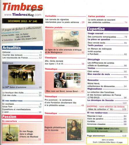 Timbres Magazine N°140 Décembre 2012