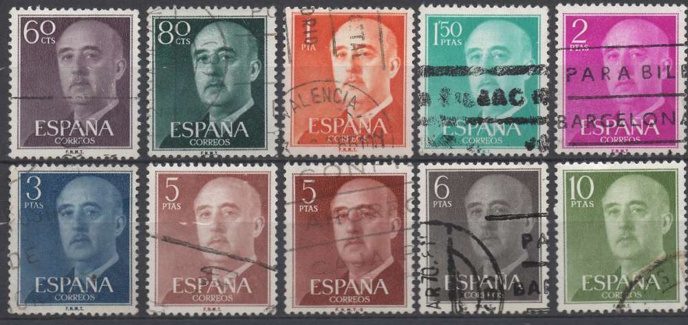 Espagne 1955 - Y & T : 861 et 863 à 869 - Général Franco