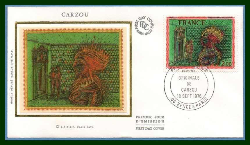 FDC soie 1900 Carzou 1976 (cote 4,50 €) peintre