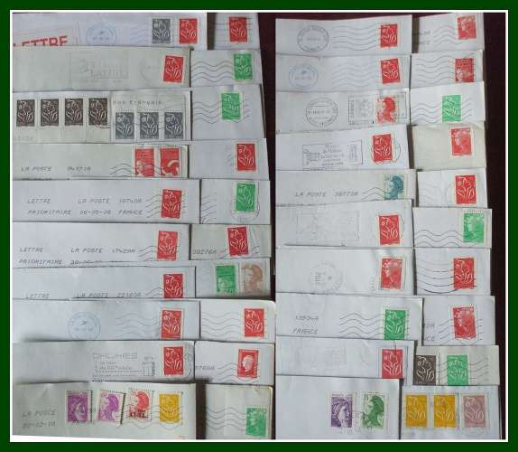  2 SCANS Lot 190 env. Usages courants toutes obl 2008 (quelques flammes) 