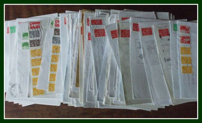  2 SCANS Lot 190 env. Usages courants toutes obl 2008 (quelques flammes) 