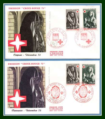 FDC 1779 1780 Croix Rouge Cognac + Tonnerre 1973 (cote 8 €) 
