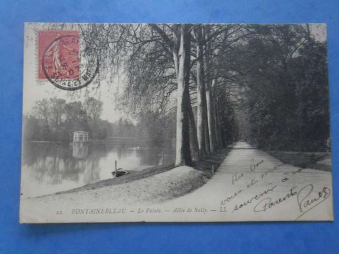 77-FONTAINEBLEAU chateau , allée de Sully , circulée en 1907 , dos vert