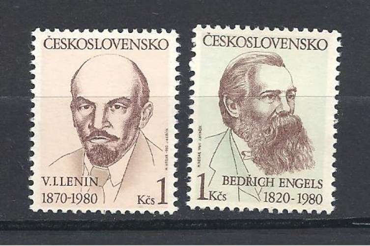 Tchecoslovaquie Y & T N° 2392/93**    110é et 160é anniversaire naissance Lénine et engels