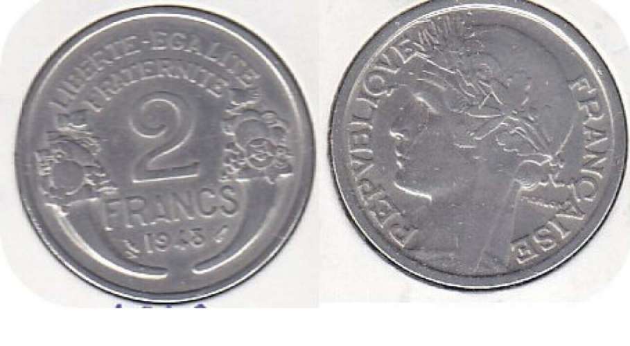 France  2 francs morlon aluminium  année 1948