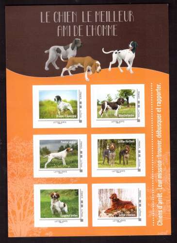France 2016 collector bloc de 6 timbres autocollants  chiens d'arrêt