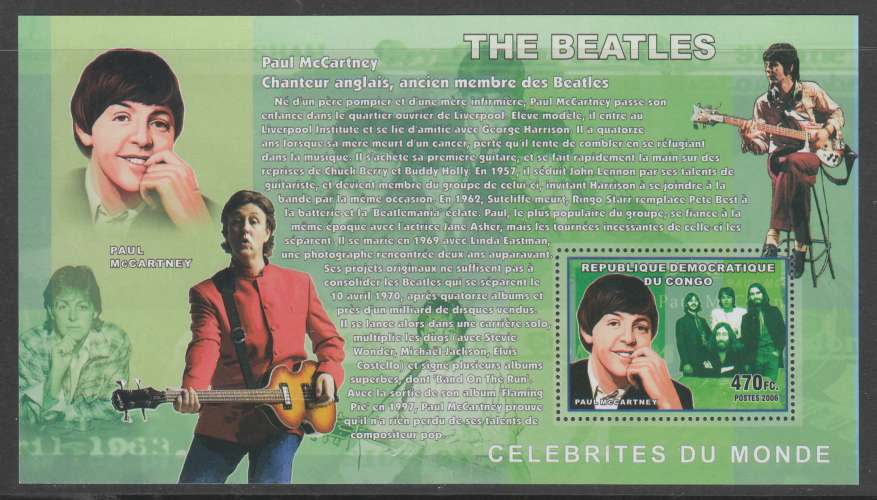 4 BLOCS NEUFS DE REP. DEM. DU CONGO - LES BEATLES N° COB 414 A 417