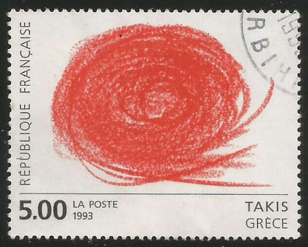 France - 1993 - Y&T n° 2834  - Obl. - Œuvre originale de Takis - Grèce - Art contemporain