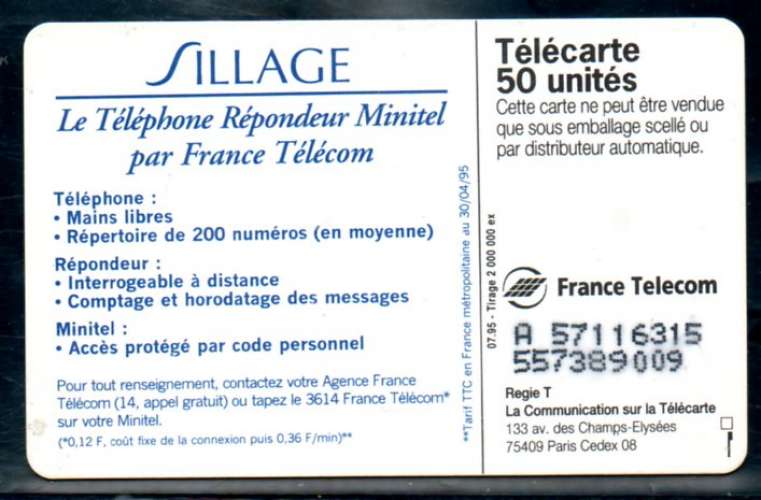 France F569 Minitel SILLAGE 50U-SO3 1995 Variante 3