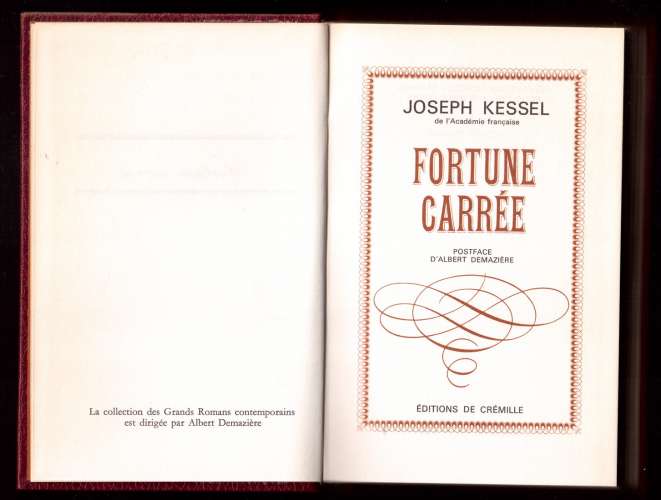 Livre 1973 Joseph Kessel Fortune carrée Editions de Crémille  librairie Plon 1966
