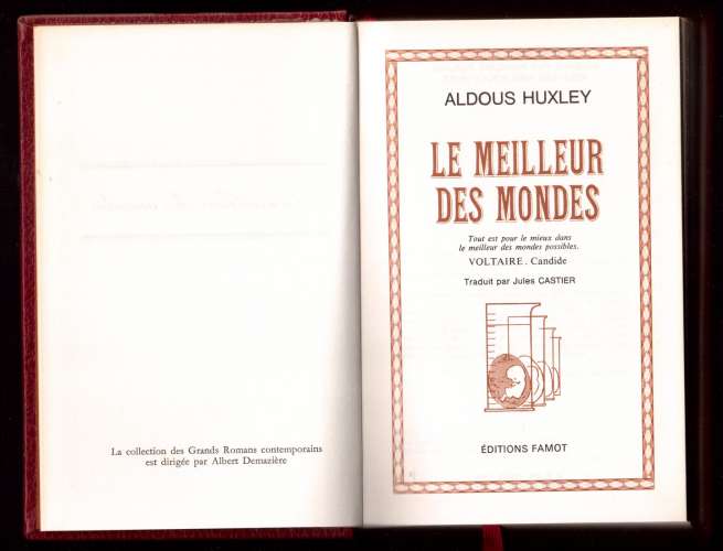 Livre 1974 Aldous Huxley Le meilleur des mondes  Editions Famot  Plon Paris 1960