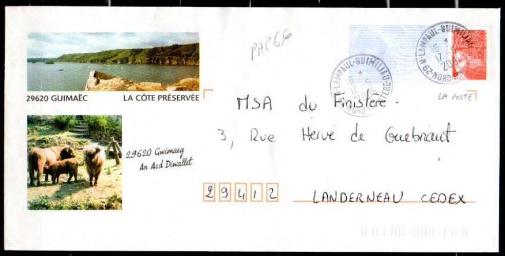 PAP Luquet (La Poste) > GUIMAEC 29 > Cachet A9 Dept 29 (Finistère) LAMPAUL-GUIMILIAU 2005