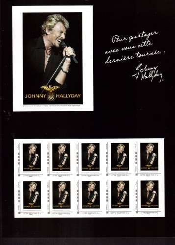 France 2009 collector Johnny Hallyday   tour 66 dernière tournée 10 timbres sous faciale