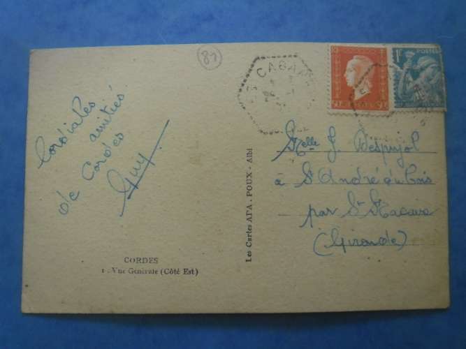 81-CORDES vue générale , circulée , 2 scans