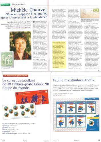 Au profit du site Philinfo n° 13 févr 1998  mensuel des timbres de la Poste coupe du monde de foot