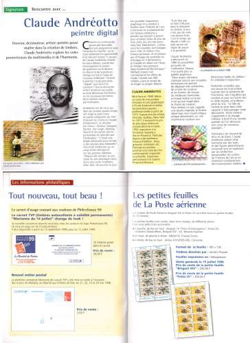 Au profit du site Philinfo n° 18 juillle-août 1998 timbres de la Poste   Le 1er bloc Philexfrance 99