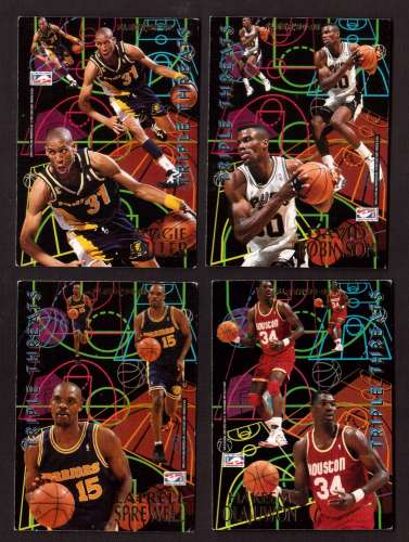 Basket Fleer '94-95  4 cartes  Triple Threats Mookie Blaylock - Reggie Miller - Shawn Kemp ...