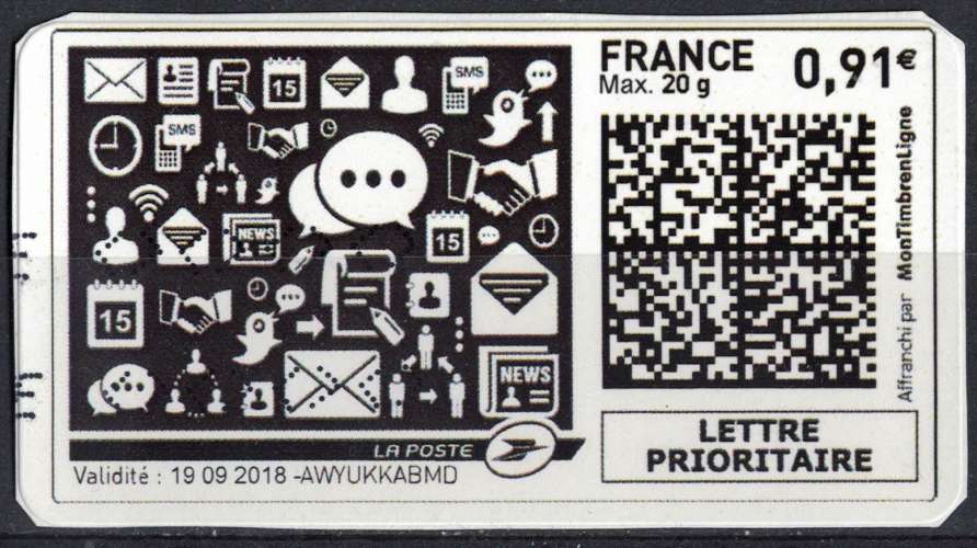 France vignette Oblitérée Used Mon timbre en ligne Communication sur fragment SU