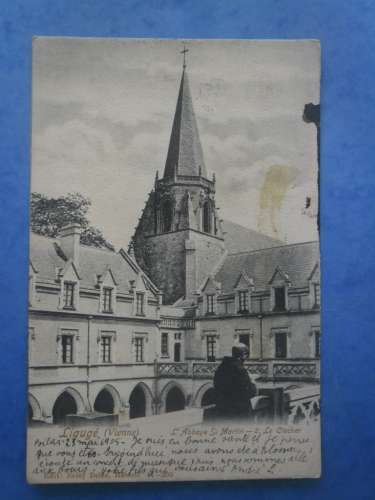 86-LIGUGE abbaye St-Martin , circulée en 1905 , dos non divisé , 2 scans