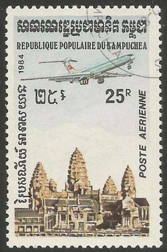 Kampuchéa - 1984 - Y&T Poste Aérienne n° 35 - Obli. - Temple d'Angkor - Avion à réaction