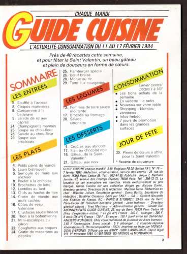 1984 Guide cuisine 40 recettes pour la semaine n° 19 concours : tous les gagnants et de nouveau...