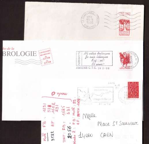 France 1992 Y&T 2772 - 2774 - 2775 (o) bicentenaire de la proclamation de la République sur lettres