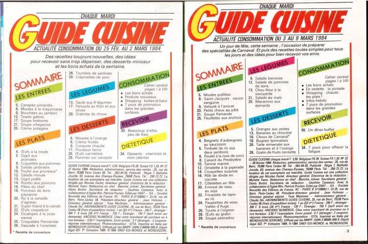 1984 Guide cuisine 40 recettes pour la semaine n° 21 - 22 - 23