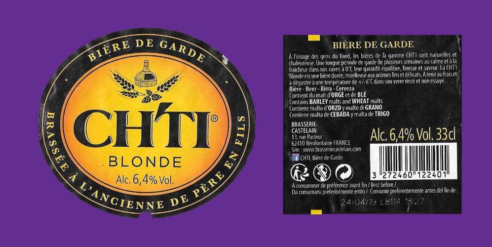 Etiquettes de bière - CH'TI blonde - Etiquettes décollées