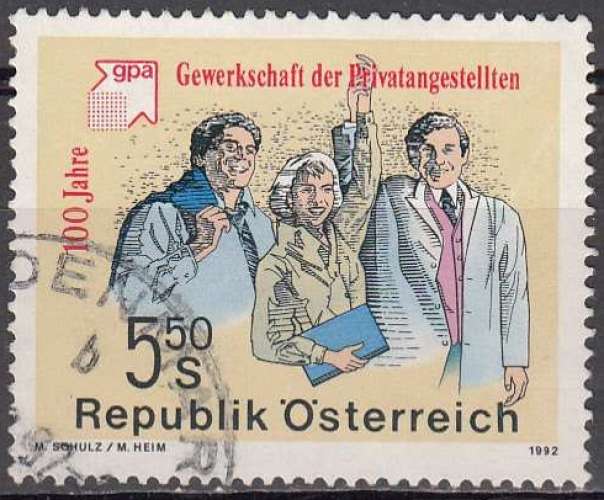 Österreich 1992 Michel 2049 O Cote (2009) 0.70 Euro 100 Ans syndicat du secteur privé Cachet rond