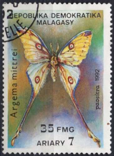 1539N - Y&T n° 1069 - oblitéré - Papillon argema mittrei - 1992 - Madagascar