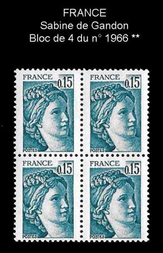 France - Bloc de 4 du n° 1966 ** - Sabine de gandon - année 1977 - 78