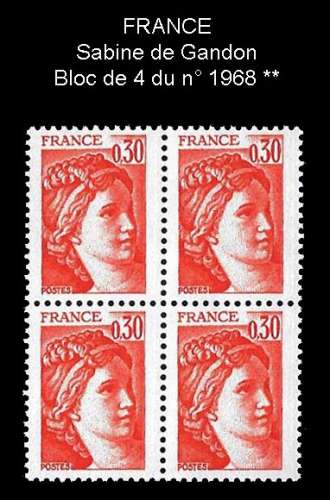France - Bloc de 4 du n° 1968 ** neuf - Sabine de gandon - année 1977 - 78