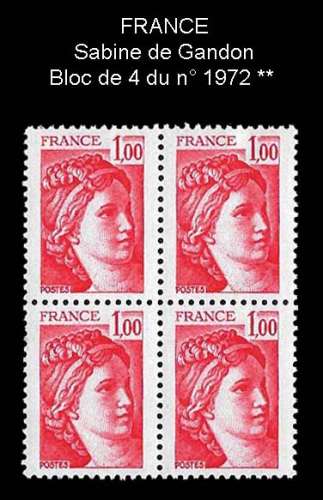 France - Bloc de 4 du n° 1972 ** neuf - Sabine de gandon - année 1977 - 78