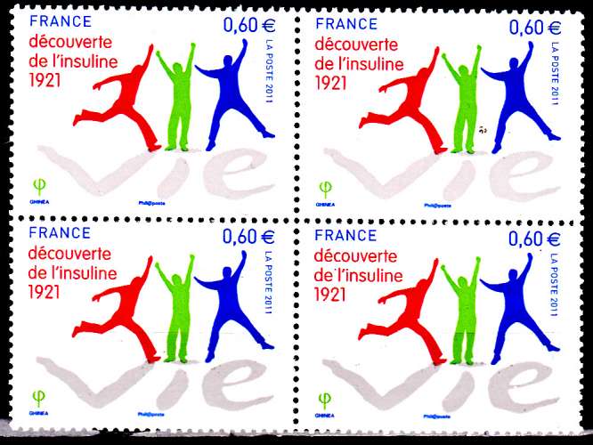 France 2011** 90e anniversaire de la découverte de l´Insuline ( Bloc de 4 )
