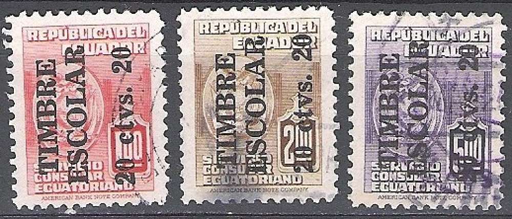 Ecuador 1951 Michel Bienfaisance 66 - 68 O Cote (2005) 0.90 Euro Armoirie Cachet rond