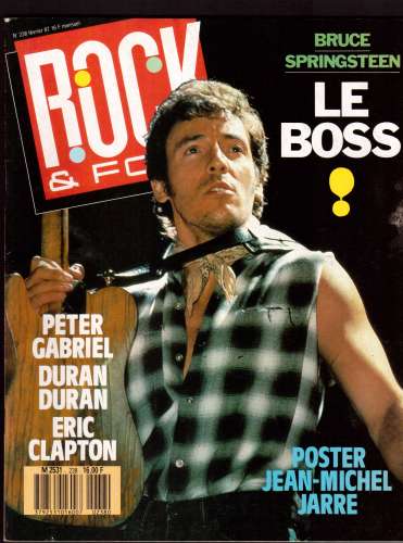 Magazine Rock & Folk n° 238 fév  Bruce Springsteen le boss - poster Jean-Michel Jarre - P Gabriel...