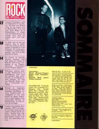 Magazine Rock & Folk n° 239 mars  87 Niagarock ?  poster Depeche Mode