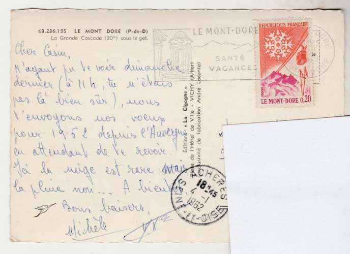   cpsm 63 Le Mont-Dore  timbrée Mont-Dore YT 1306 en 1962