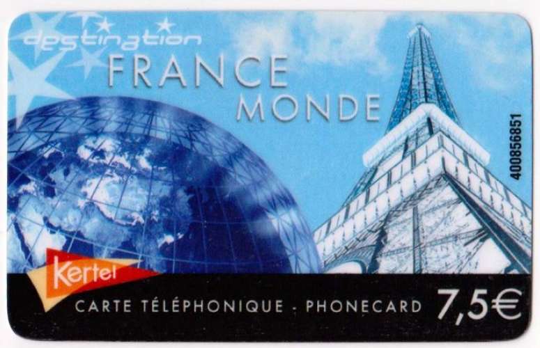 France 2004 Carte téléphonique prépayée Kertel France Monde 7,5 €
