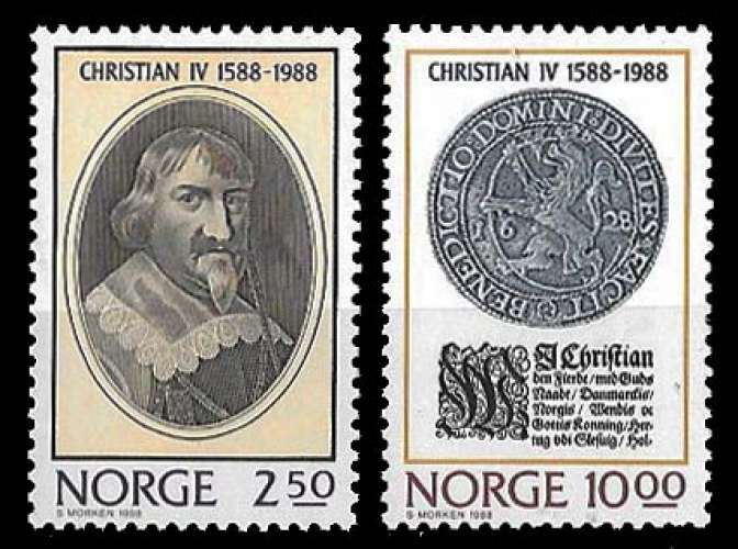 Norvège - Y&T 958 et 959 ** - Roi Christian IV - année 1988