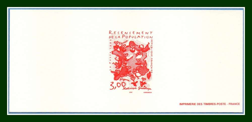 Gravure N° 3223 Recencement population 1999 Cœur carte France