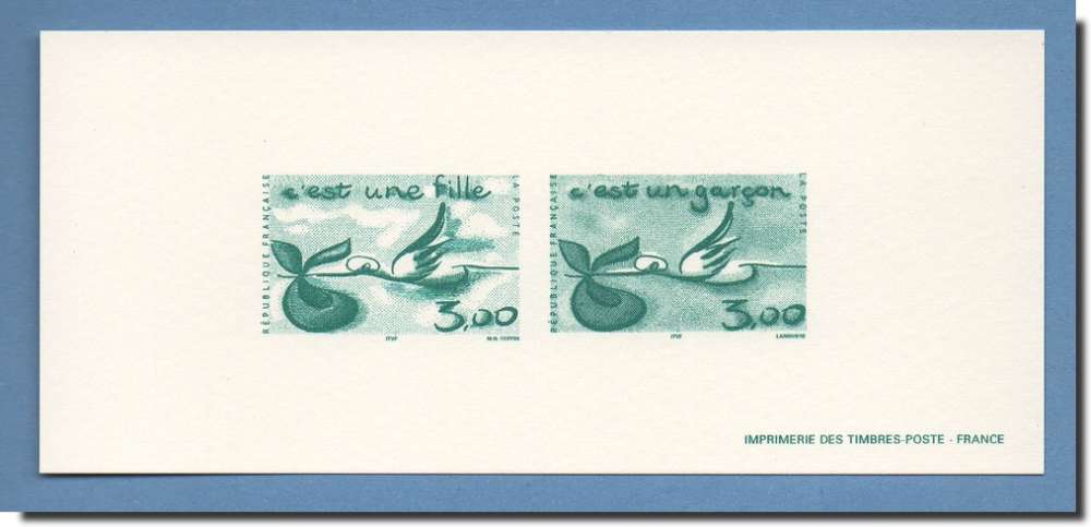 Gravure N° 3231 3232 Garçon Fille 1999 Cigogne