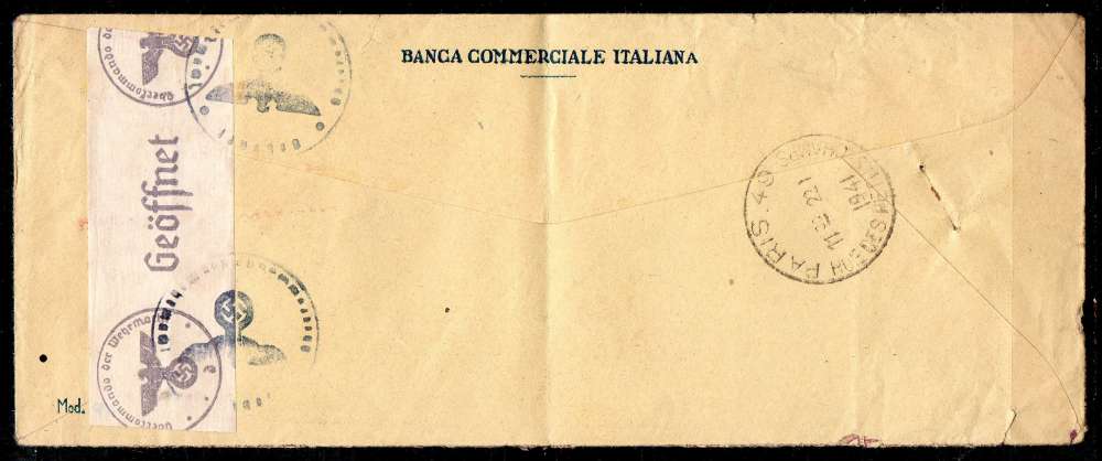 Italie > France EMA 1940 Milan banque / censure allemande  