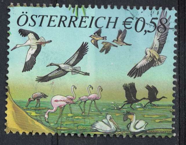 Autriche 2002 Oblitéré Used Oiseaux Birds Cigogne Blanche Flamand Rose .... SU