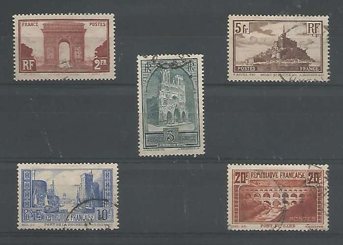 France - 1929 / 31 - Monuments et Sites - Tp n° 258 / 62 - Oblitérés