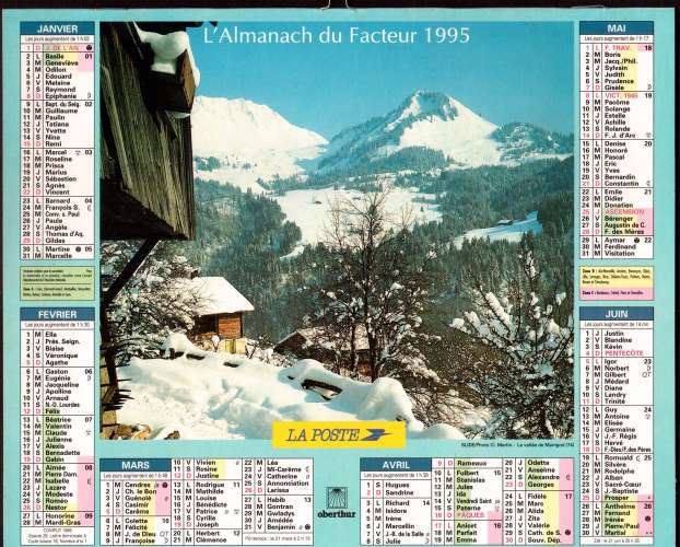 Calendrier 1995 La Poste Almanach du Facteur Oberthur - la vallée de Marigod, la réserve de Merlet