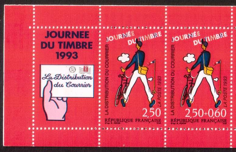 1993 Y&T 2793Aa  journée du timbre la distribution du courrier la paire avec vignette