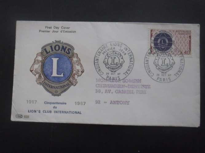 FRANCE FDC Lions international 28-10-1967 Paris