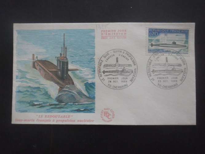 FRANCE FDC Sous-marin Le Redoutable 25-10-1969 Cherbourg
